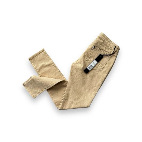 D-ID New York Beige Quilted Diamond Stitch Low Rise Skinny Denim Jeans 27 New - Picture 1 of 7